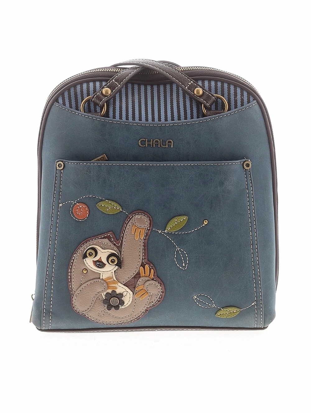 Chala Teal Sloth Appliqué convertible Backpack crossbody bag